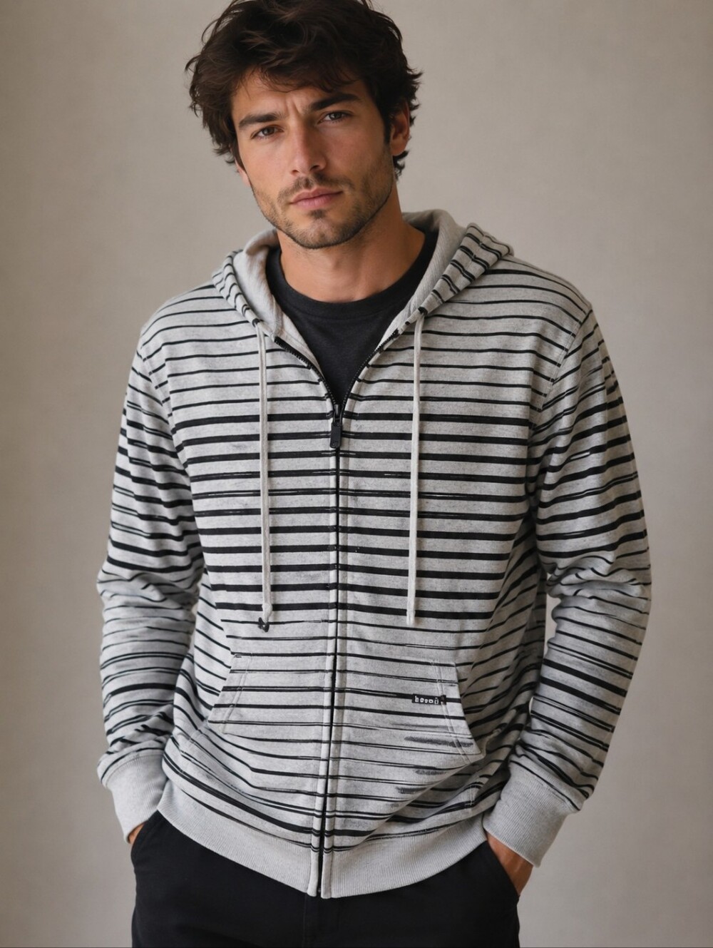 Billabong Striped Zip-Up Hoodie Gray Black Men's Medium
